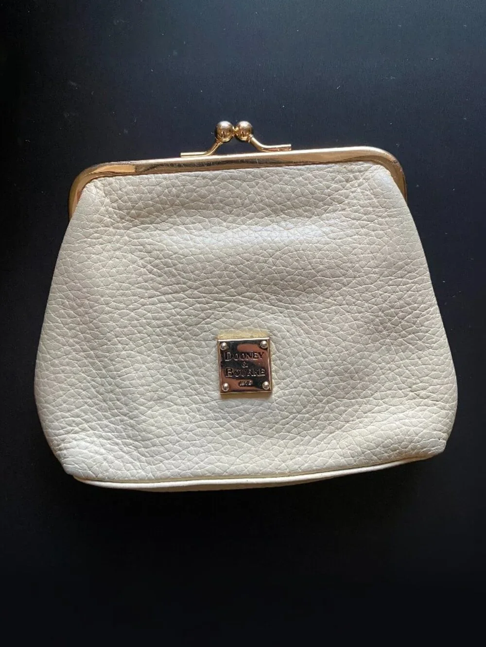 Dooney and Bourke Pebbled Leather Kiss Lock Wallet Ivory